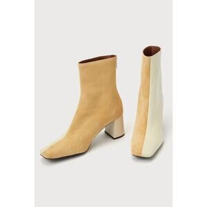 Intentionally Blank Tabatha Cream Combo Suede Leather Two-Tone Booties